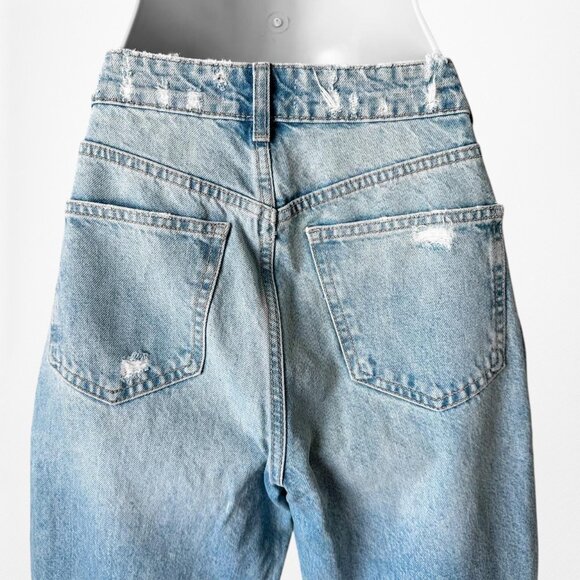 Zara Blue Distressed Destroyed Medium Wash Ripped Knee High Waisted Mom Jeans XS - Picture 10 of 10